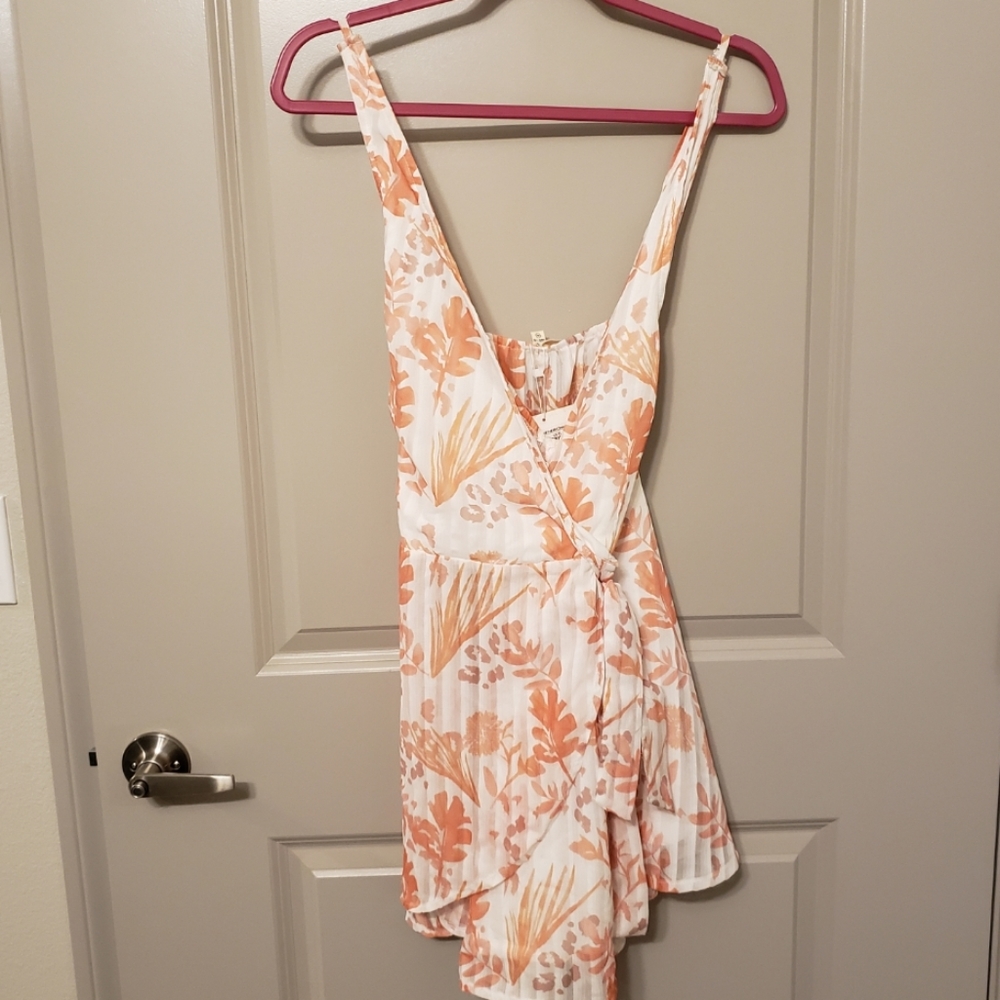 Orange Floral Tropical Summer Wrap Dress